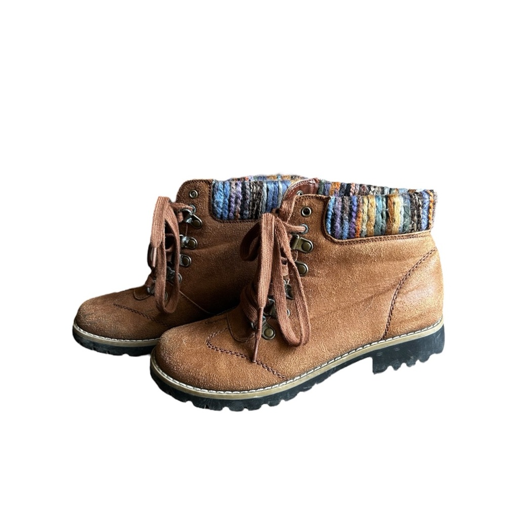 Joe Boxer Brown Lace-Up Boots with Colorful Knit Cuff